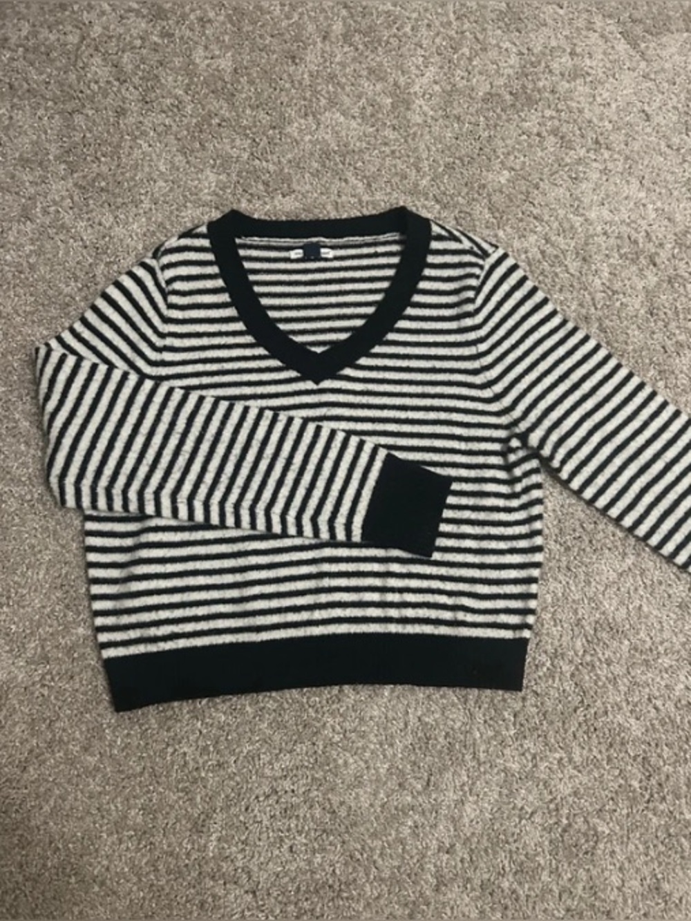 Black & White Stripe V-Neck Sweater